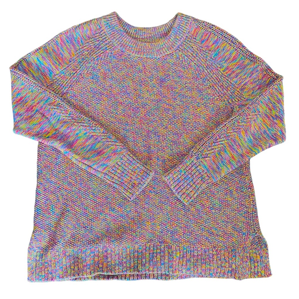 Gap Rainbow Knit Sweater 100% Cotton Side Slits Stretchy Modest Casual Small